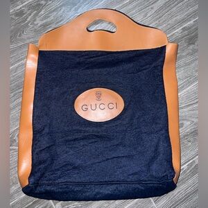 Rare Vintage Gucci Black and Brown/Tan Felt Tote Bag